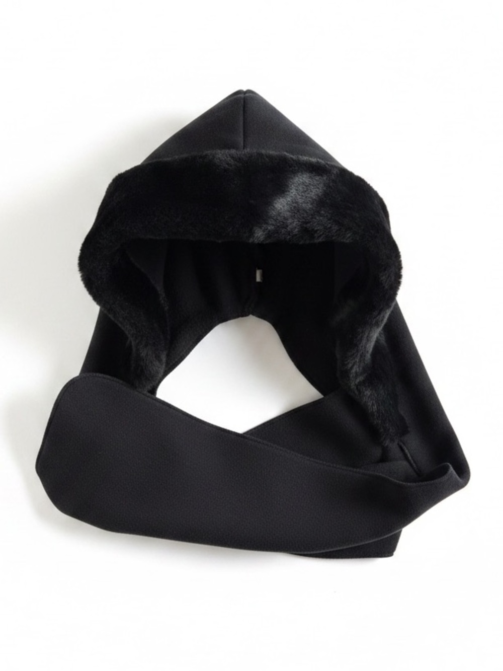 ORVIS Faux Fur Trim Hooded Scarf Black Fleece Winter Balaclava One Size